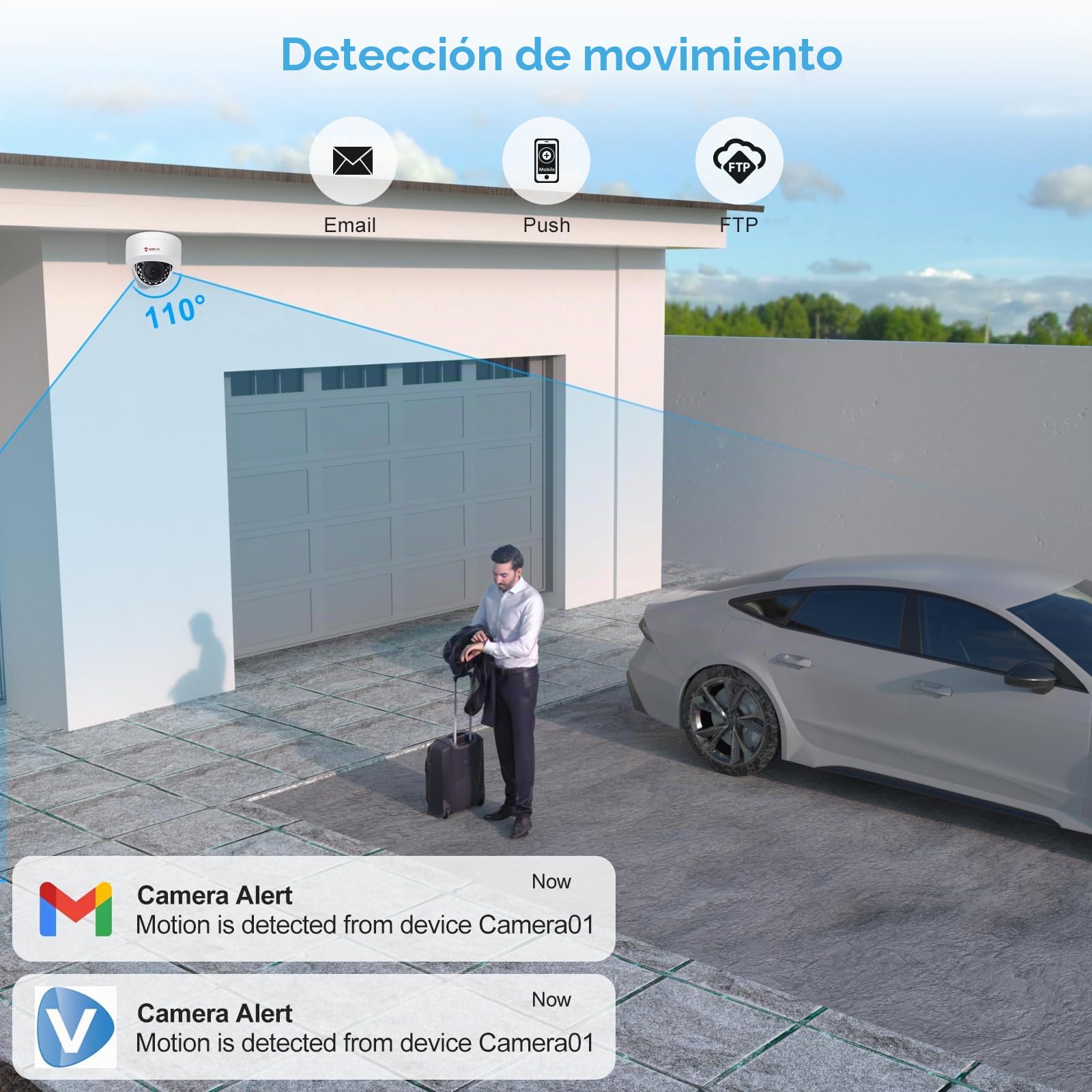 Anpviz 4MP Cámara de Vigilancia PoE con Micrófono, Visión Nocturna IR | Detección de Movimiento, Acceso Remoto, Interior y Exterior, IP66, Metal Carcasa, Memoria NFS y NVR, Sin Instantánea(Serie U)