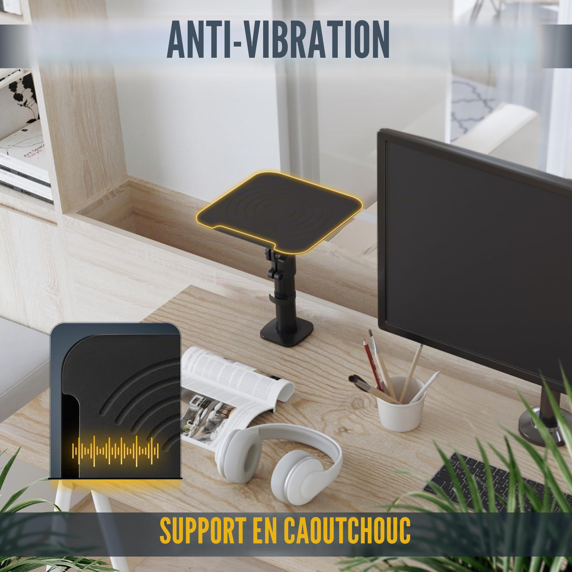RICOO Support Enceinte Bureau Universel LH069-C Pied d'Enceinte Home Cinema sur Pied 230x230x551mm Paire pour Support Haut Parleur et Enceinte Monitoring Noir