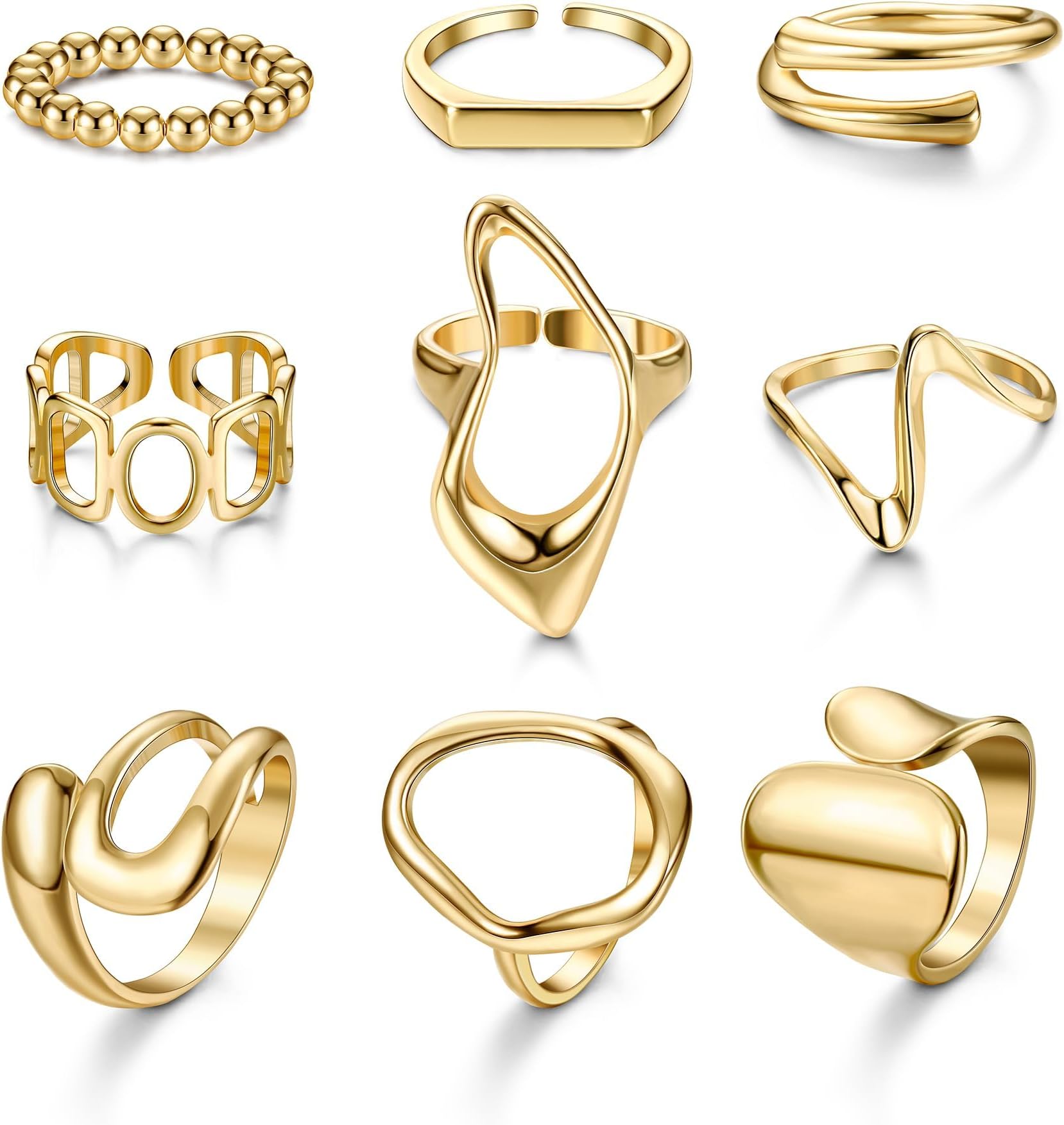 JeryWe9 Pcs Open Rings for Women Girls Adjustable Knuckle Ring Set Gold Chunky Bohemian Rings Stackable Midi Finger Ring Minimalist Trend