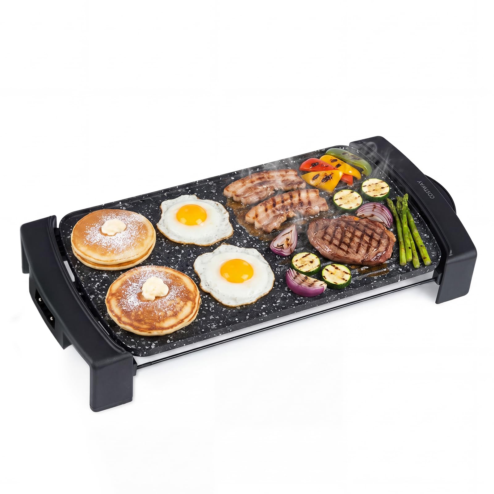 COSTWAY 2150W Piastra Elettrica da Tavolo con Rivestimento Antiaderente | Piastra Grill con Doppia Faccia, Temperatura Regolabile, Vassoio Raccogli-grasso e Manici Freddi, per Barbecue e Campeggio