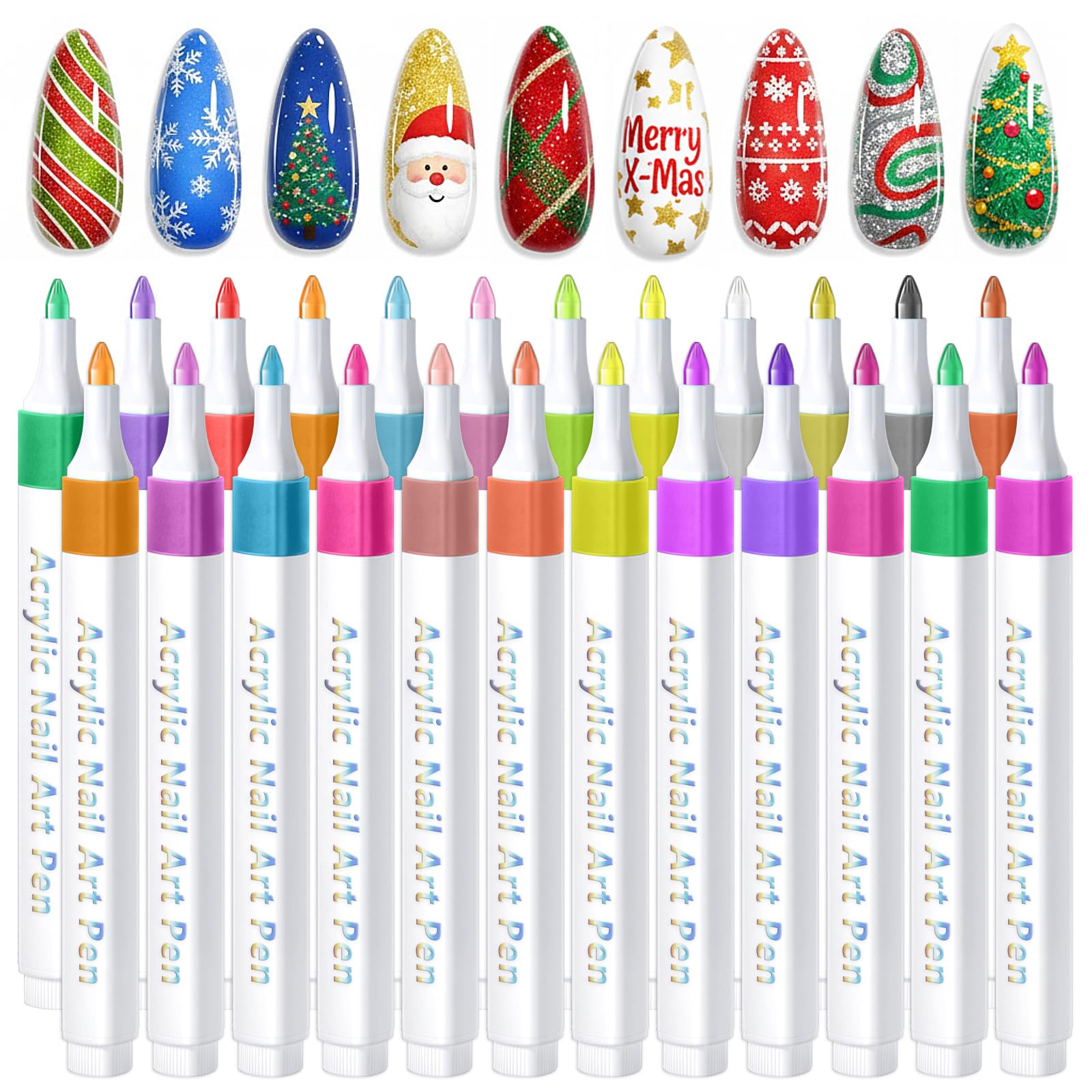 SAVILAND 24 Colors Nail Art Markers Set: 0.7MM Quick Dry 3D Nail Polish Pens for Nails Art Design, Acrylic Paint Markers Liner Brush Dotting Manicure Tools for Adults Home DIY &amp; Salon Use