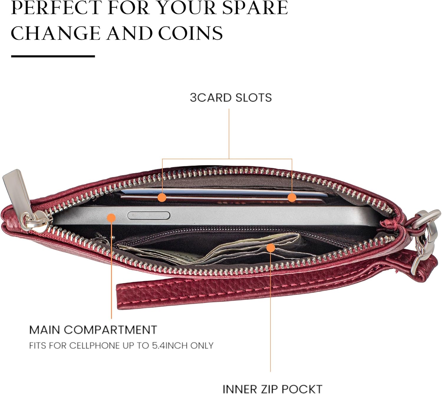 Genuine Leather Coin Purse for Women Small Change Purse with Removable Wrist Strap Zipper Wristlet Wallets with Credit Card Slot - Image 5