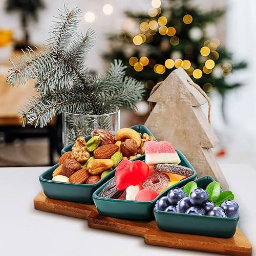Miniatura 4 de UPKOCH 1 juego de bandejas de nueces en forma de árbol de Navidad, bandeja de cerámica para aperitivos, platos para servir nueces de caramelo,