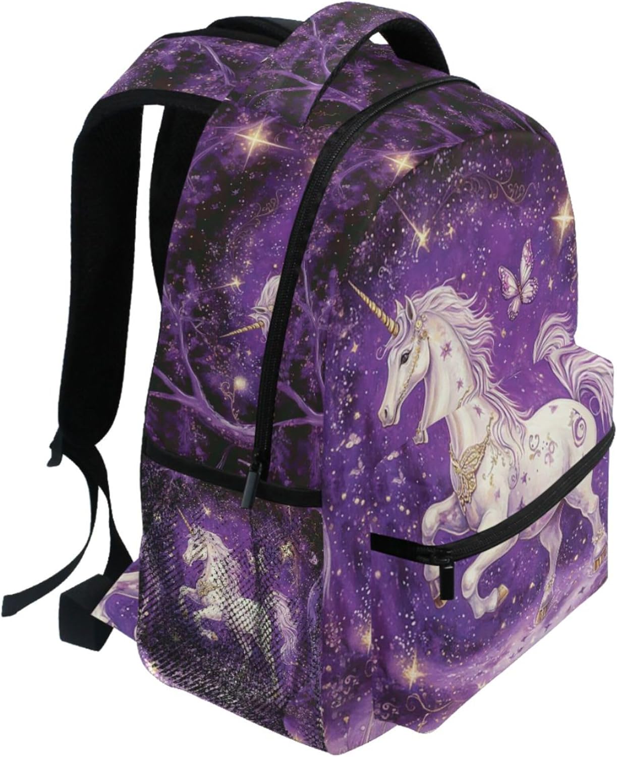 Wamika Unicorn Backpack for School Butterfly Horse Purple Fairy Tale Girls Boys Backpack Bookbag Kids Children Teens Backpacks for Age 6-16 M