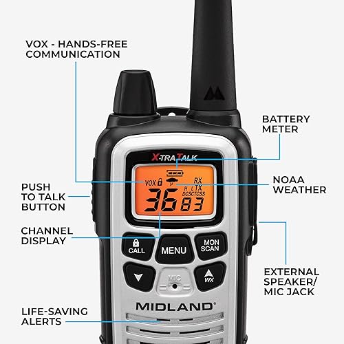 Miniatura 5 de Midland LXT600VP4 FRS Walkie Talkies para Negocios  Radios de Dos Vías de Largo Alcance de 36 Canales con Auriculares y Base de Carga, Alertas