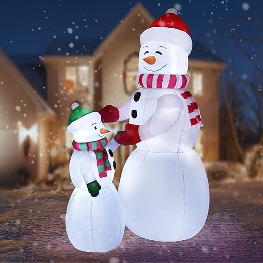 6Ft Christmas Inflatable Snowman Outdoor Yard Decorations, Blow Up Snow Man with LED Lights & Red and Green Hat, Winter Decor for Holiday Patio Lawn, IP44 Weather Proof, Xmas Kids Gift(2 Pack