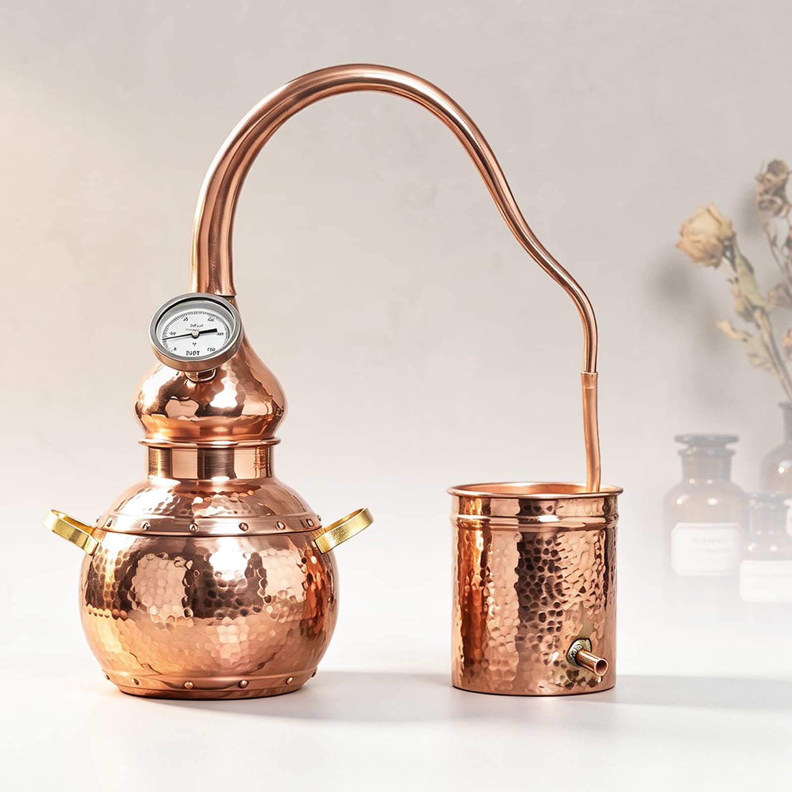 3-Liter-destillierapparat Aus Reinem Kupfer Für Die Heimdestillation Von Schnaps, Inklusive Thermometer, Für Whisky, Moonshine, Ätherische Öle, Hydrolate Usw.