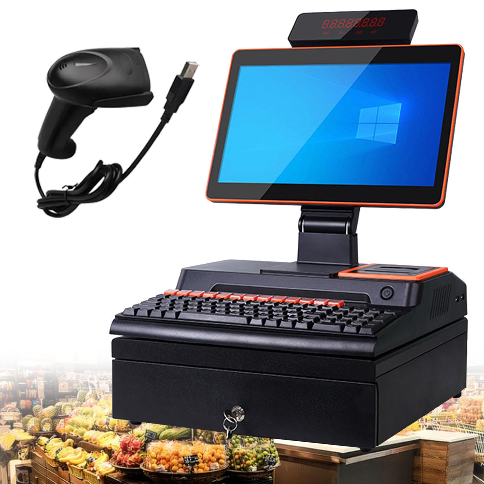 PtaTritious Smart Cash Register POS System, 15.6 inch Touch Screen, Cash Register, Keyboard, Built-in 58mm Printer, POS Computer, Windows 10, for Retail and Restaurant A-4+64GB