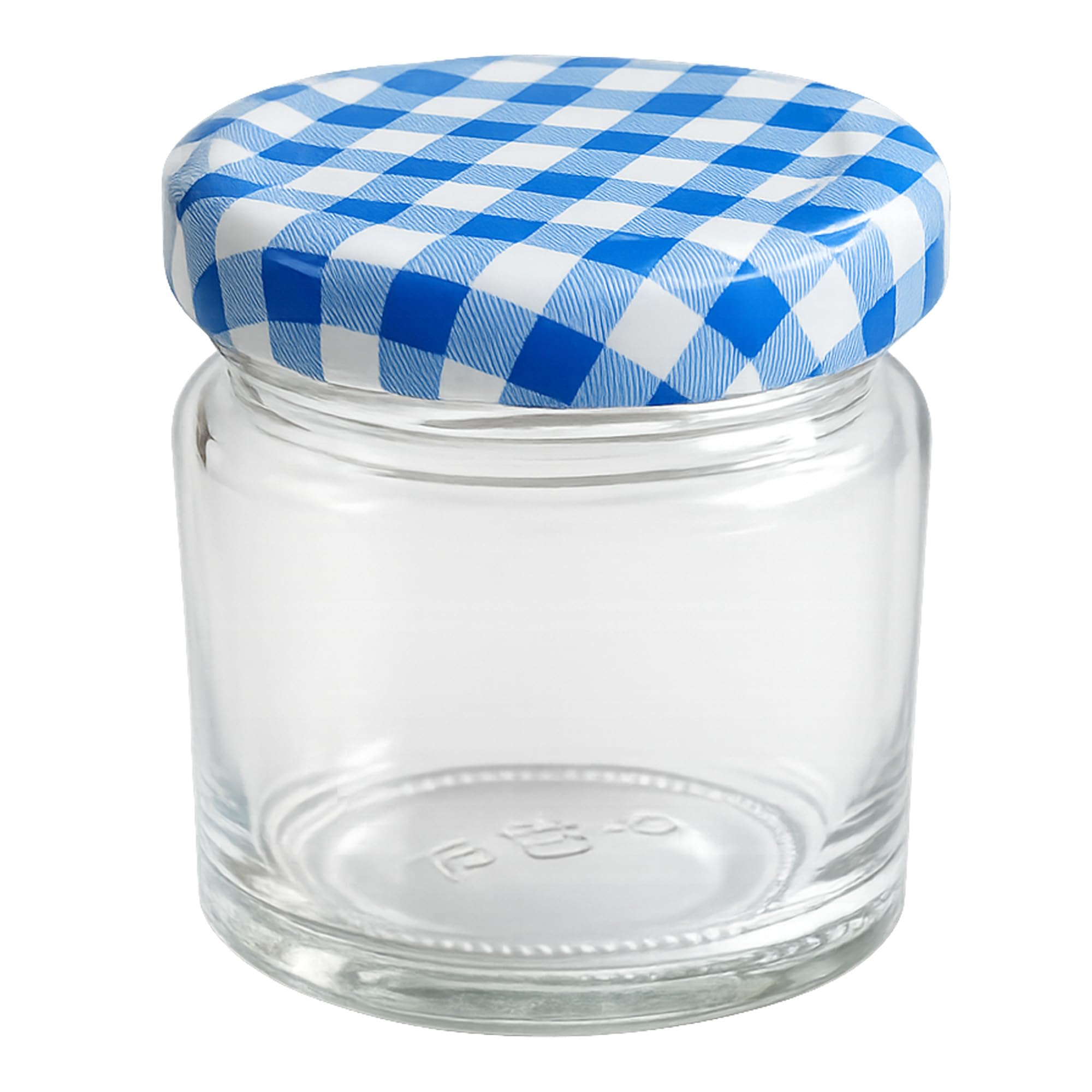 Vitrea 200x Mini Marmeladengläser 50 ml - mit Deckel Blau Kariert TO 43 - kleine Einmachgläser zum befüllen mit Schraubdeckel - Schraubgläser - leere Gläser für Marmelade - 200 Stück