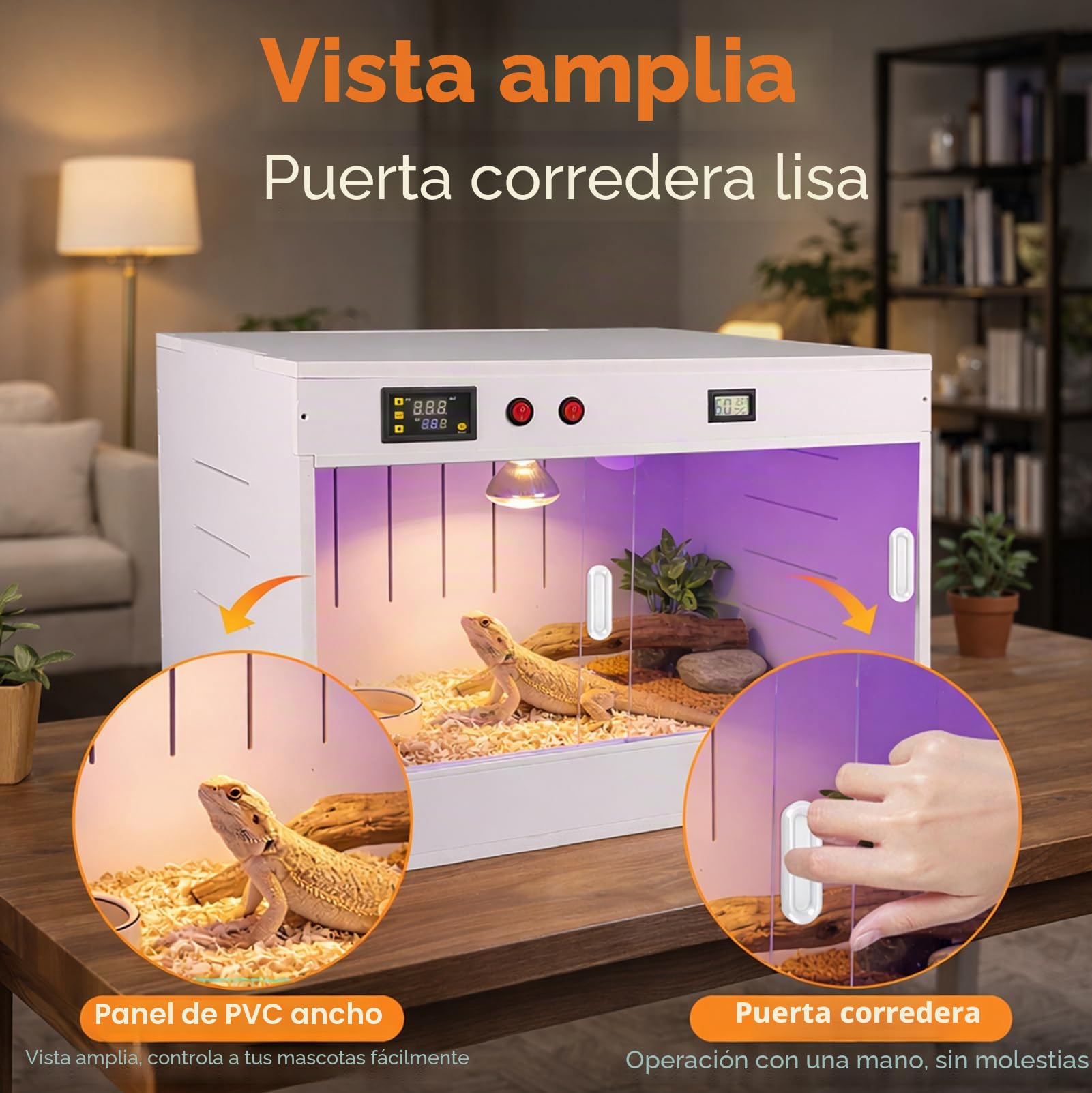 Caja Criadora de Pollitos 96L con Calefacción UVA y Control Temperatura | Calentadora Pollitos, Terrario Reptiles con Lámpara LED y Puerta Corredera, para Geckos, Lagartos, Tortugas y Aves Pequeñas