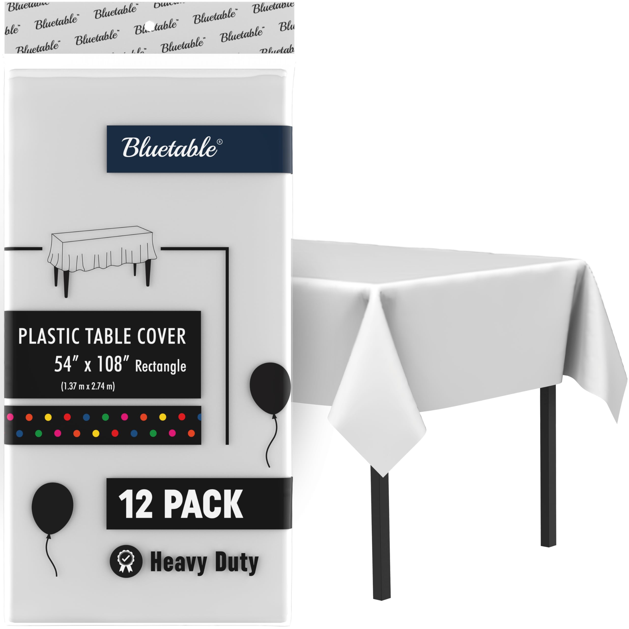 White Plastic Tablecloth Disposable (12 Pack) Bulk - Ultra Heavy Duty Rectangle Tables Table Cloths - (54” x 108”) 6 Foot or 8 Foot Tables, Birthday Parties Christmas Party [12 Pack]