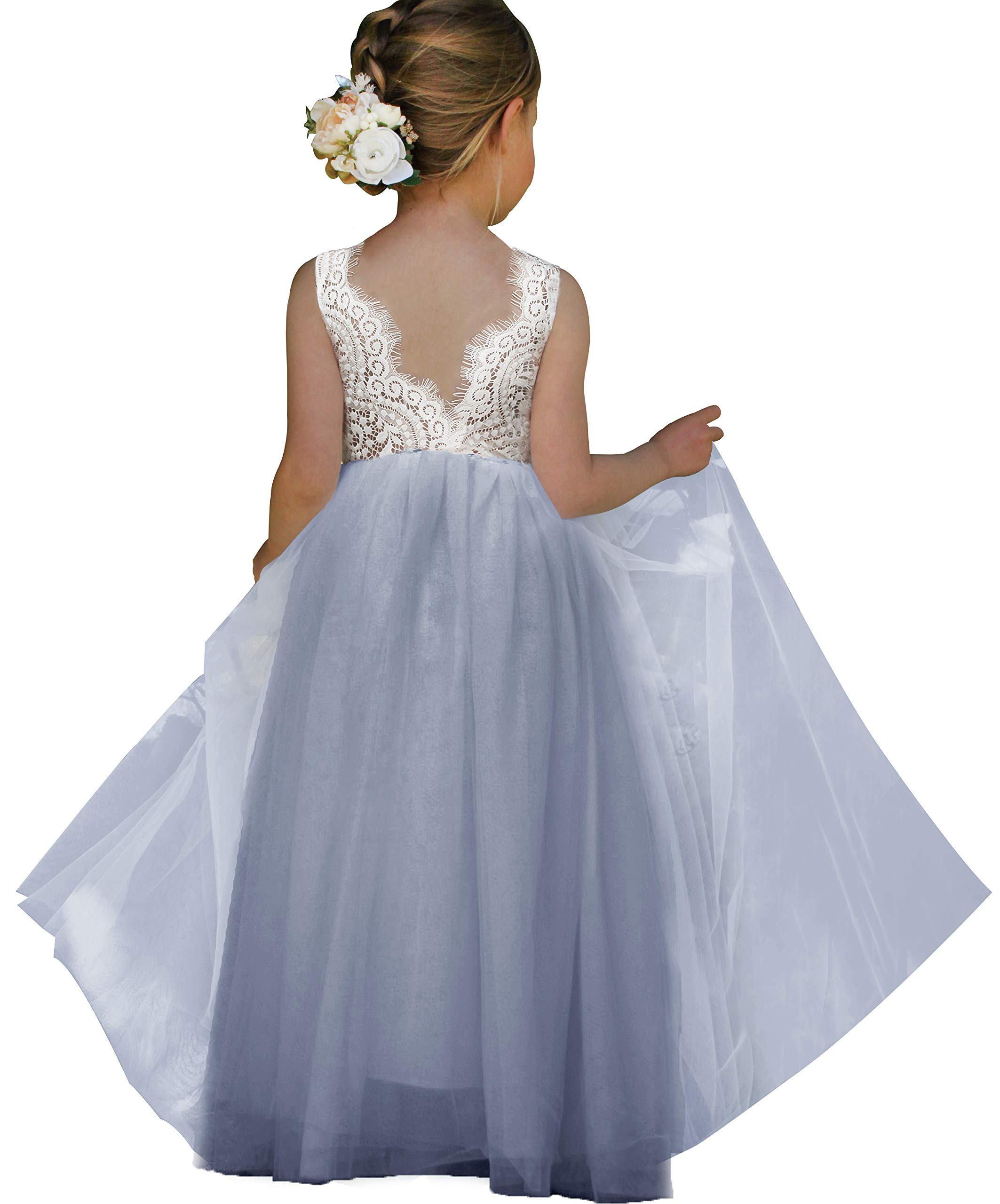 Topmaker Flower Girl Dress for Toddler Baby Girls,Lace Tulle Dress for Wedding,Birthday Party,Photoshoot,Special Occasion
