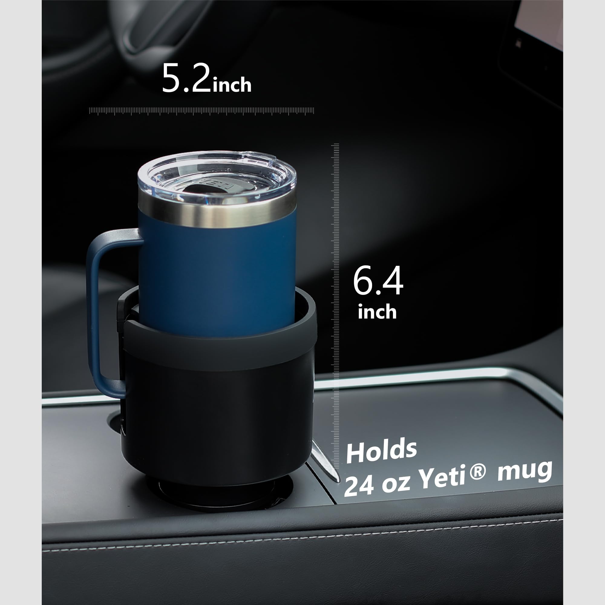 Seven Sparta Car Cup Holder Expander with Adjustable Base, Compatible with Hydro Flasks 32/40 Ounce, Compatible with Yeti Ramblers 20/26/30 Ounce, Other Bottles in 3.4"-3.8" (Black)
