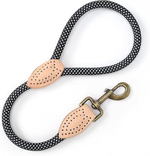 Miniatura 32 de Mile High Life Correa de perro con asa envuelta de cuero genuino, con cierre resistente para perros pequeños, medianos y grandes (gris, 4 pies)