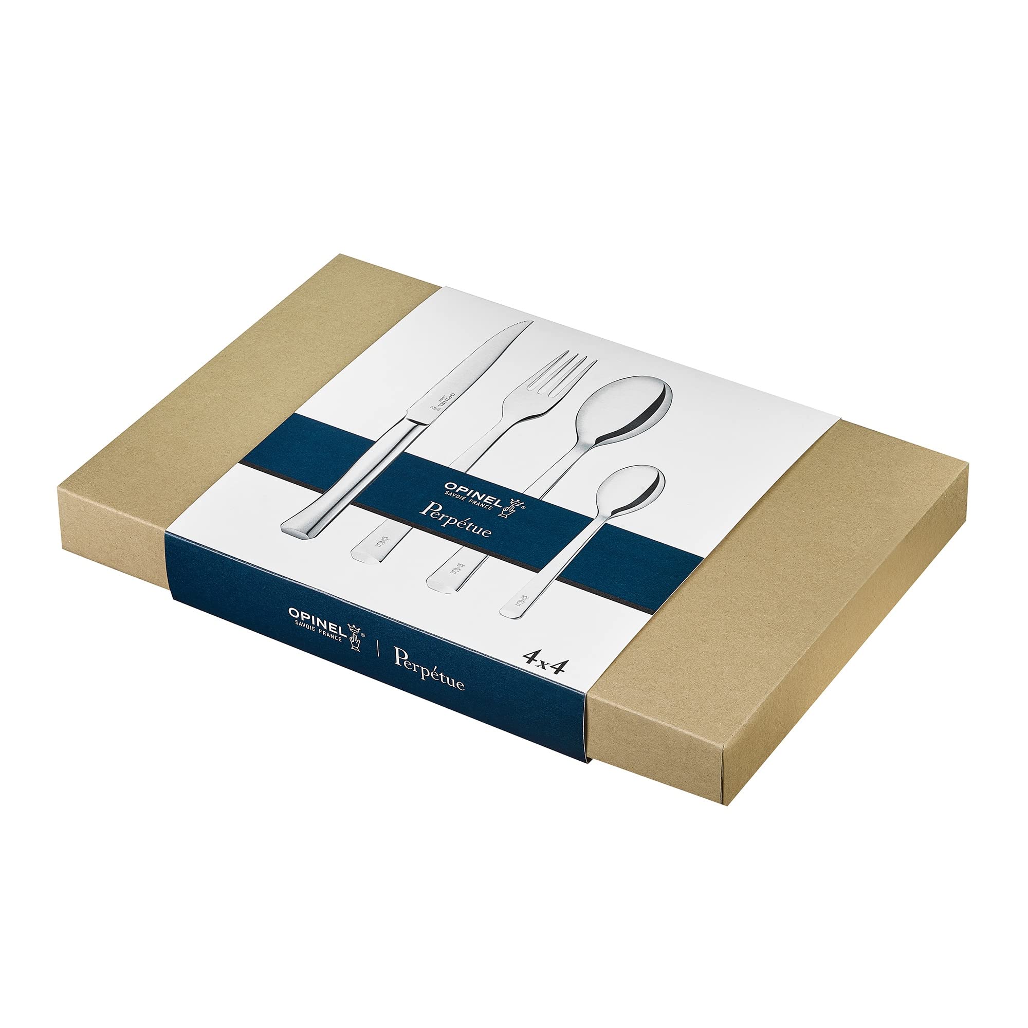 OPINEL - Set di Posate Perpétue - 4 Coltelli da Tavola, 4 Forchette, 4 Cucchiai, 4 Cucchiaini - Acciaio Inossidabile - Lavabile in Lavastoviglie - Design Moderno
