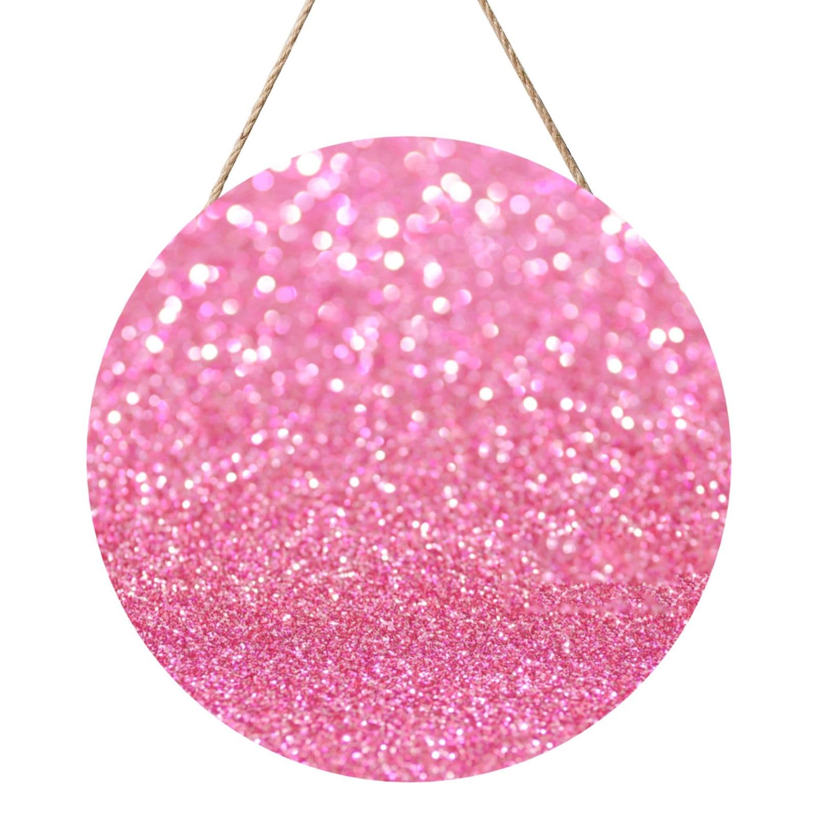 InOmak Pink Glitter, Round Wood Panel Painting 12 in, Wall Hanging Painting For Home
