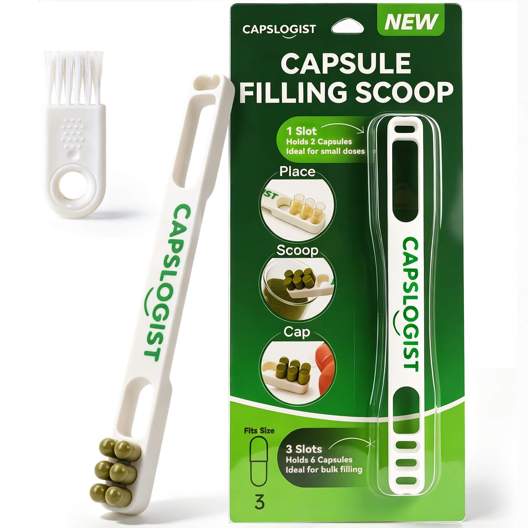 Capsule Filling Scoop for Size 2, Pill Filler Kit with Brush — Amazon image 10