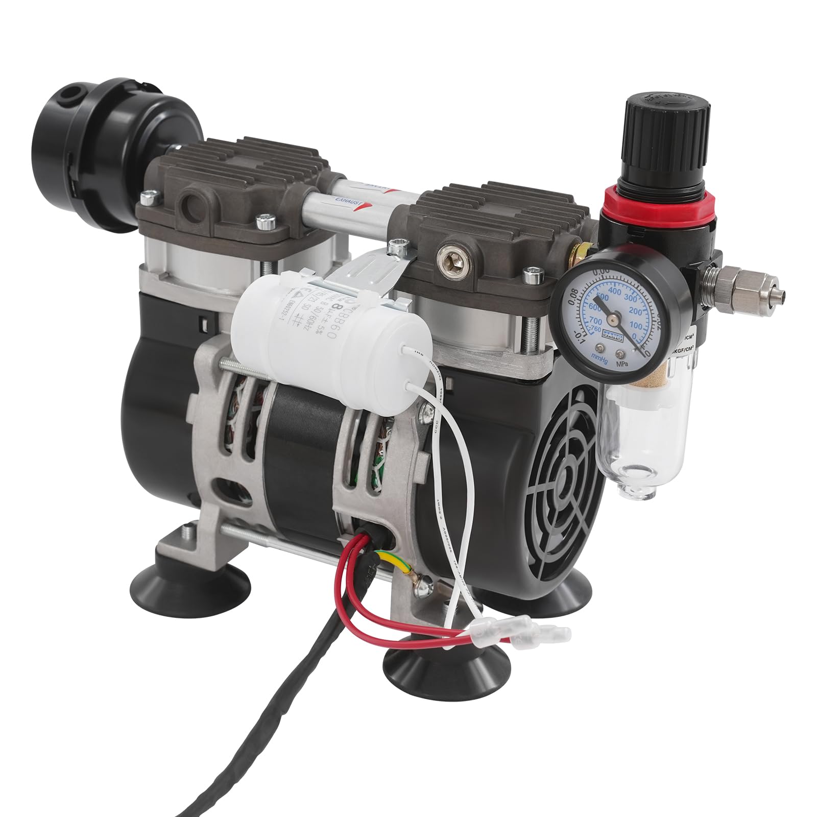 Pompa muta senza olio,Pompa a vuoto da laboratorio con manometro e filtro dell'aria,Pompa a bassa pressione 230w,Pompa ad aria industriale,1400 giri/minuto 2,8 bar pompa da laboratorio
