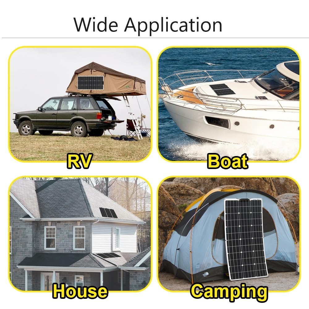 100W 12V Kit Solarpanel Flexibel Mit 10A Laderegler 12V, Monokristallines Photovoltaik Solarmodul,Solarkabel,für Wohnmobil, Wohnwagen, Auto,Boot,12V Batterie