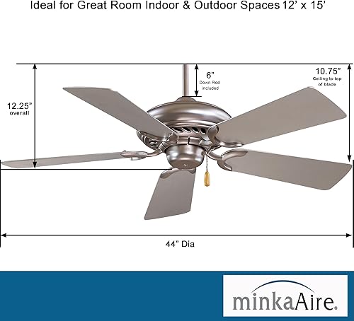 Miniatura 3 de Minka-Aire F563-BS Supra Ventilador de techo con cadena de tracción de 44 pulgadas en acabado de acero cepillado