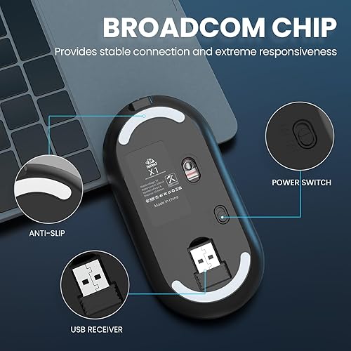 Miniatura 5 de MAGIC-REFINER X1 - Mouse inalámbrico para computadora portátil con nivel de batería visible, mouse USB ultra delgado portátil de 2.4G, clic