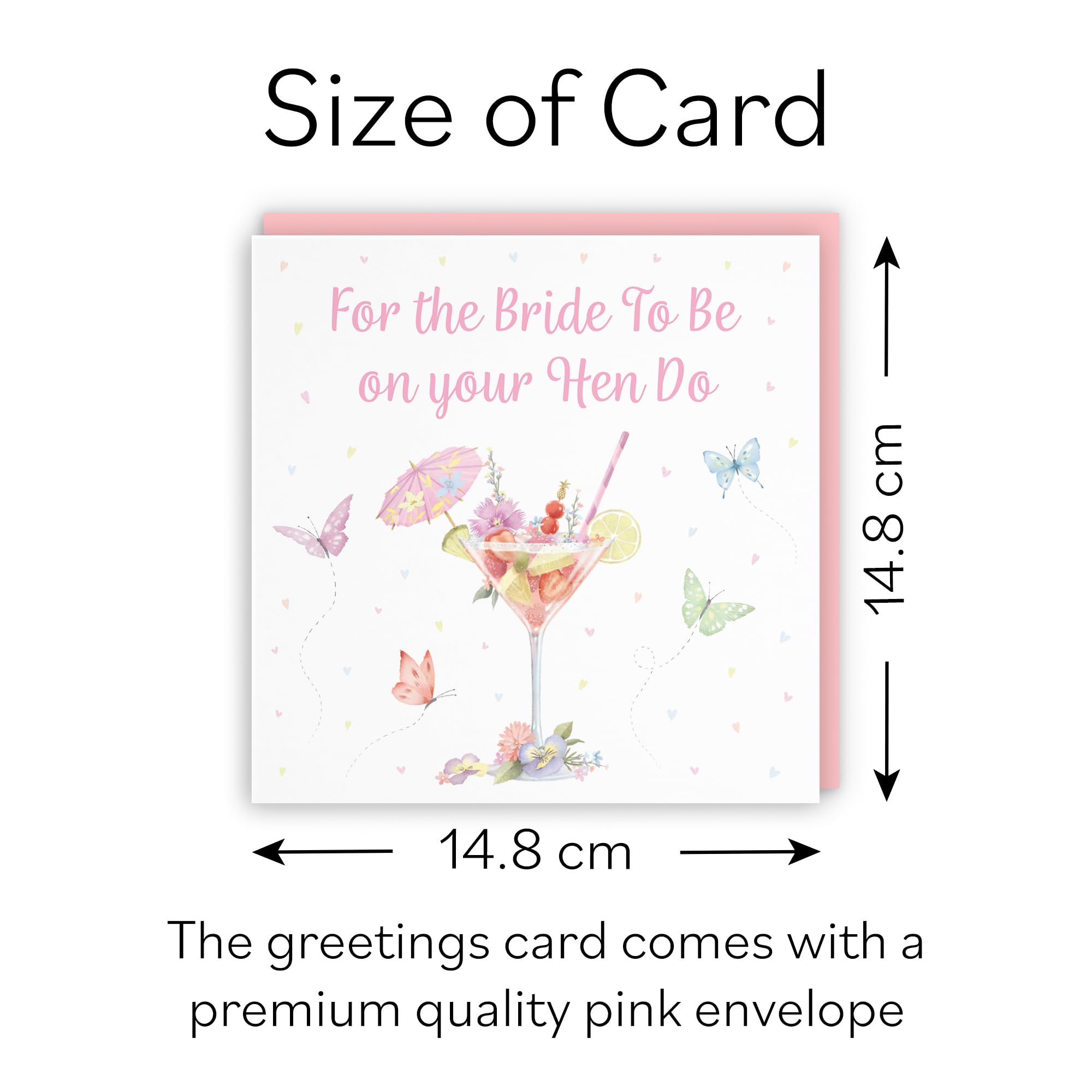 Hunts England, Pink Cocktail And Butterflies Elegant Hen Party Card, Milo's Gallery, Happy Hen Do, For Bride To Be - Image 4