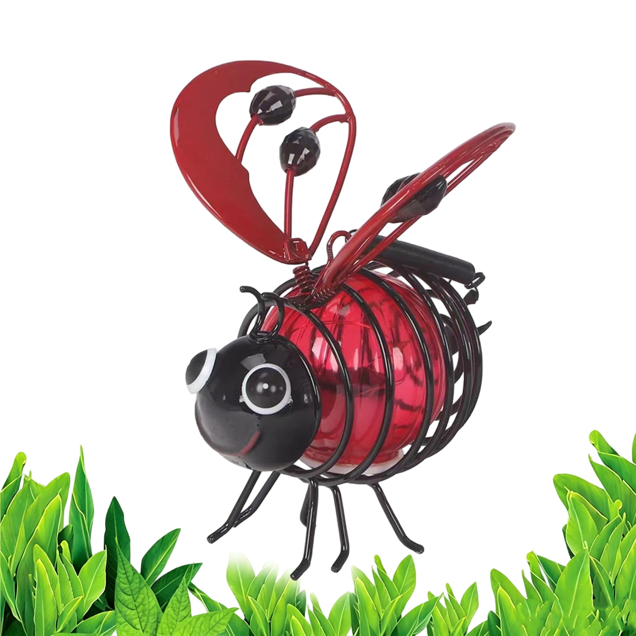 Bee Solar Lights Outdoor Garden,Hanging Metal Bees Lanterns Painted Iron Art Crafts,Cute Outdoor Statues,Waterproof Solar-Powered Hanging Bees Light for Yard Balcony Porch Garden Decoration (Red1)