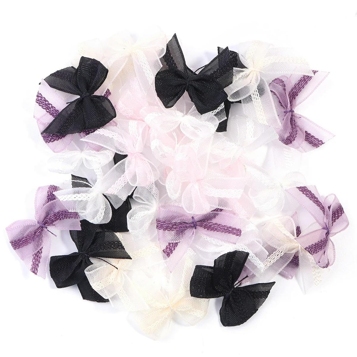 CIVIOOH 30pcs Mutilcolor Lace Mesh Ribbon Bows Satin Ribbon for DIY Craft Decoration Nail Manicure Accessories 2.5x2.5cm