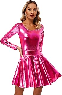 Body metálico brillante para mujer, holografiado, minifalda de skater con purpurina, traje rave, fiesta espacial, carnaval, discoteca, disfraz de baile