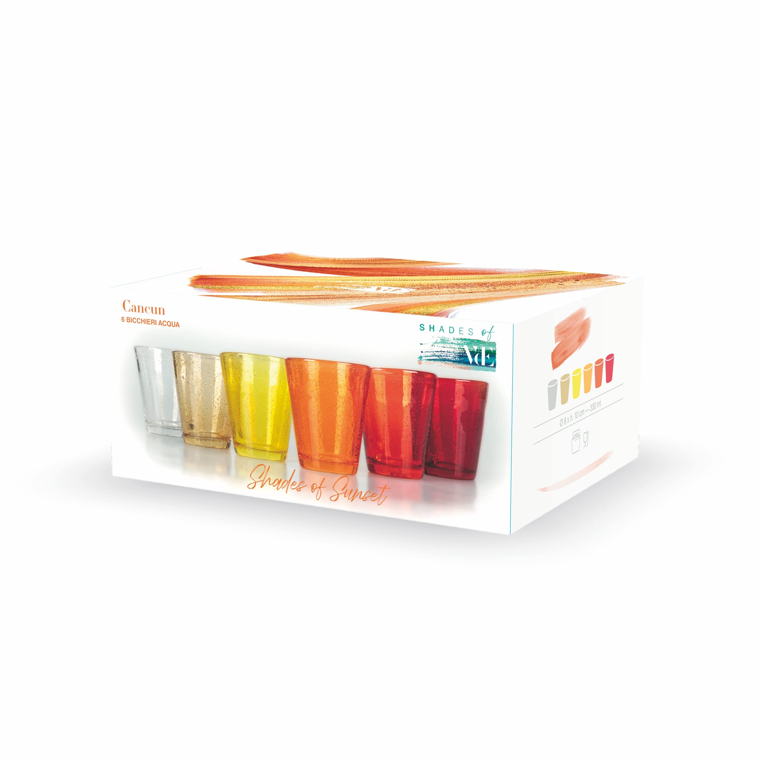Villa d'Este Home Tivoli Cancun Sunset Set 6 Wassergläser aus mundgeblasenem Glas 330 ml