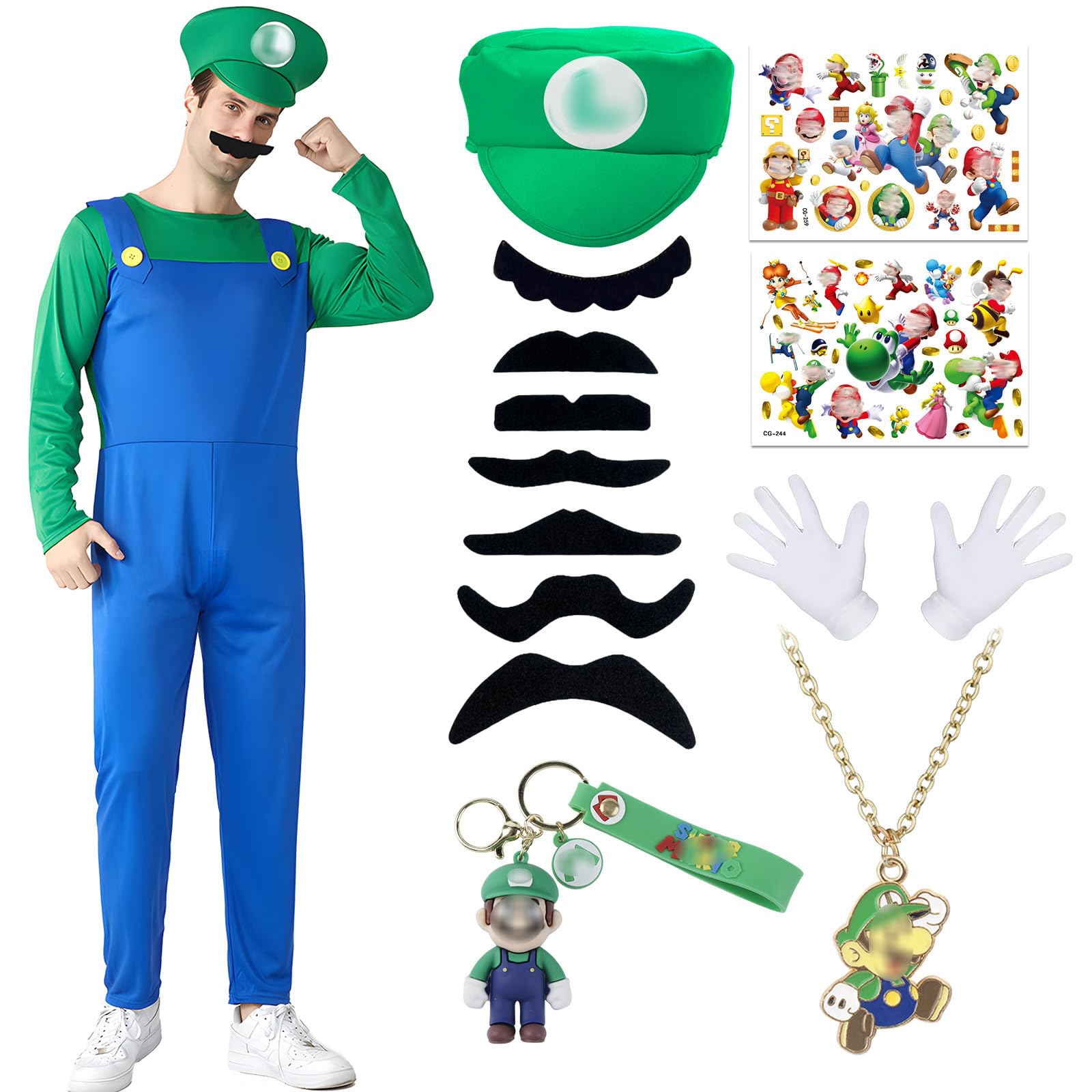 Mari Costume Adults, Costume with Bodysuit, Cap, Keychain and Gloves, Carnival Halloween Cosplay Decoration for Adult Kids(Green L)