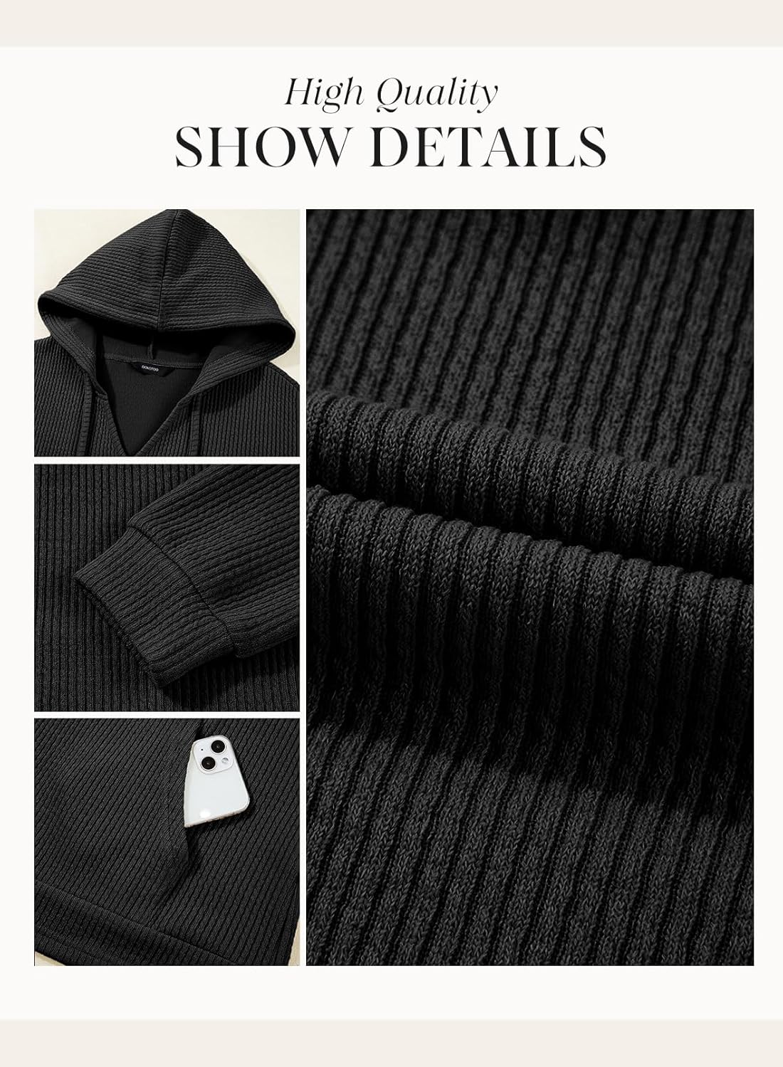 Dokotoo Womens Hoodies Oversized Sweatshirts Ribbed Knit Long Sleeve Drawstring V Neck Casual Pullover Sweatshirt Hooded Tops - Image 6