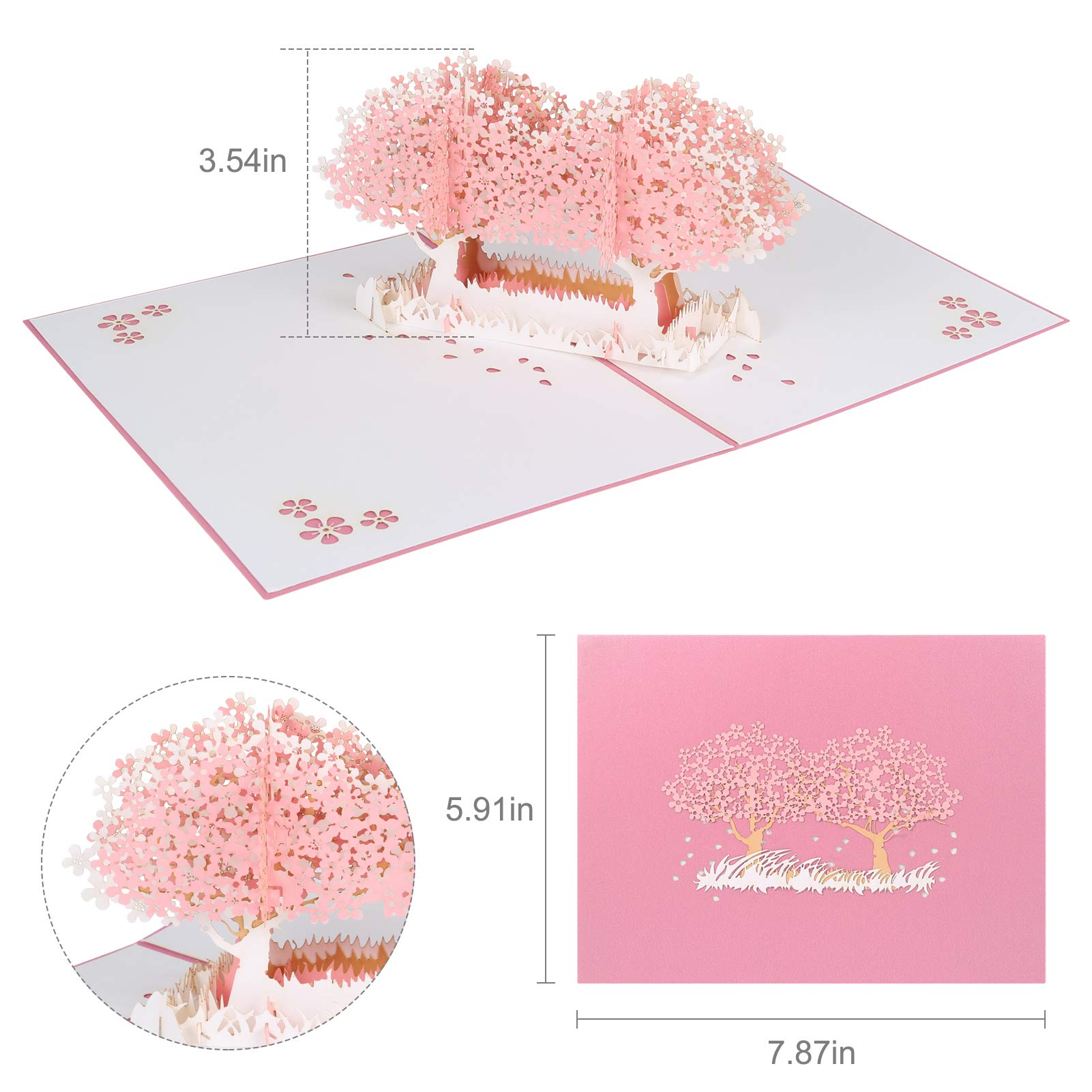 Geburtstagskarte Geschenke Karten, 3D Pop-Up Cards Flowers Pink Trees Pink A & B 15x20 cm Folded Birthday Valentine’s Day Greeting Card(Pink A)