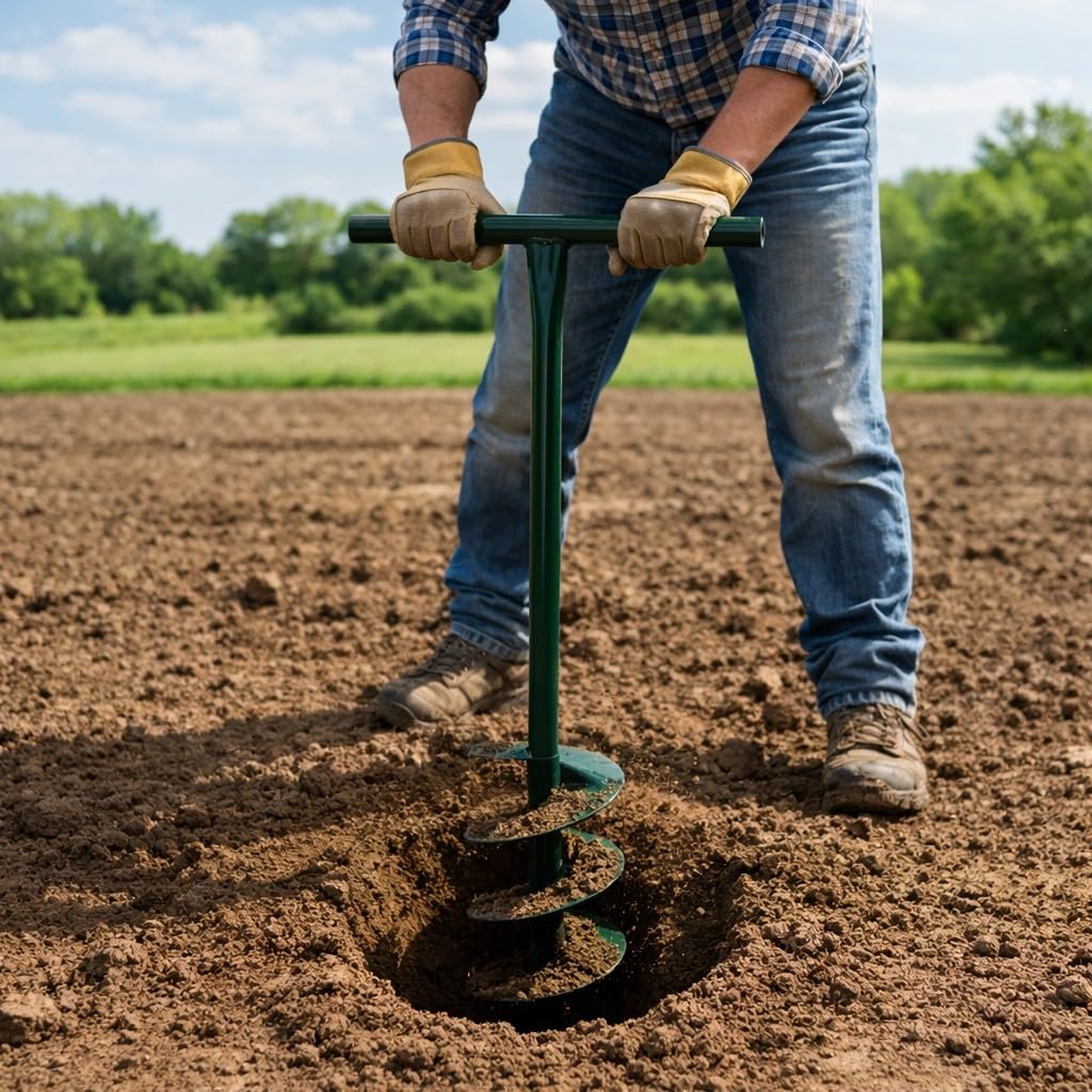 Trivella Manuale Cavabuche Punta Elicoidale in Acciaio 95cm X Ø 100mm ideale per Foraterra, Pali, Giardino e Terreno