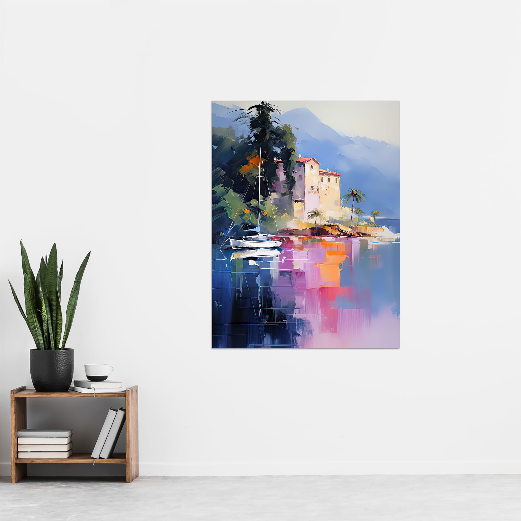 Artery8 Sail Boat on Lake Como Colourful Oil Painting Scenic Italian Landscape Extra Large XL Wall Art Poster Print - Image 4