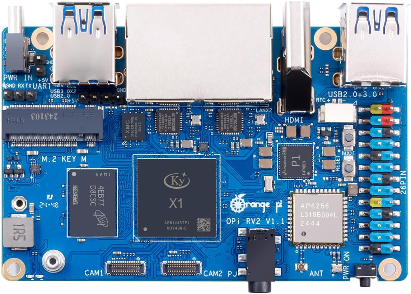 Orange Pi RV2 2GB/4GB/8GB LPDDR4x RISC-V Single Board Computer with 8-Core 64-Bit Processor, Wi-Fi 5.0/Bluetooth 5.0, Development Board Run Linux/Ubuntu/OpenHarmony (8GB)