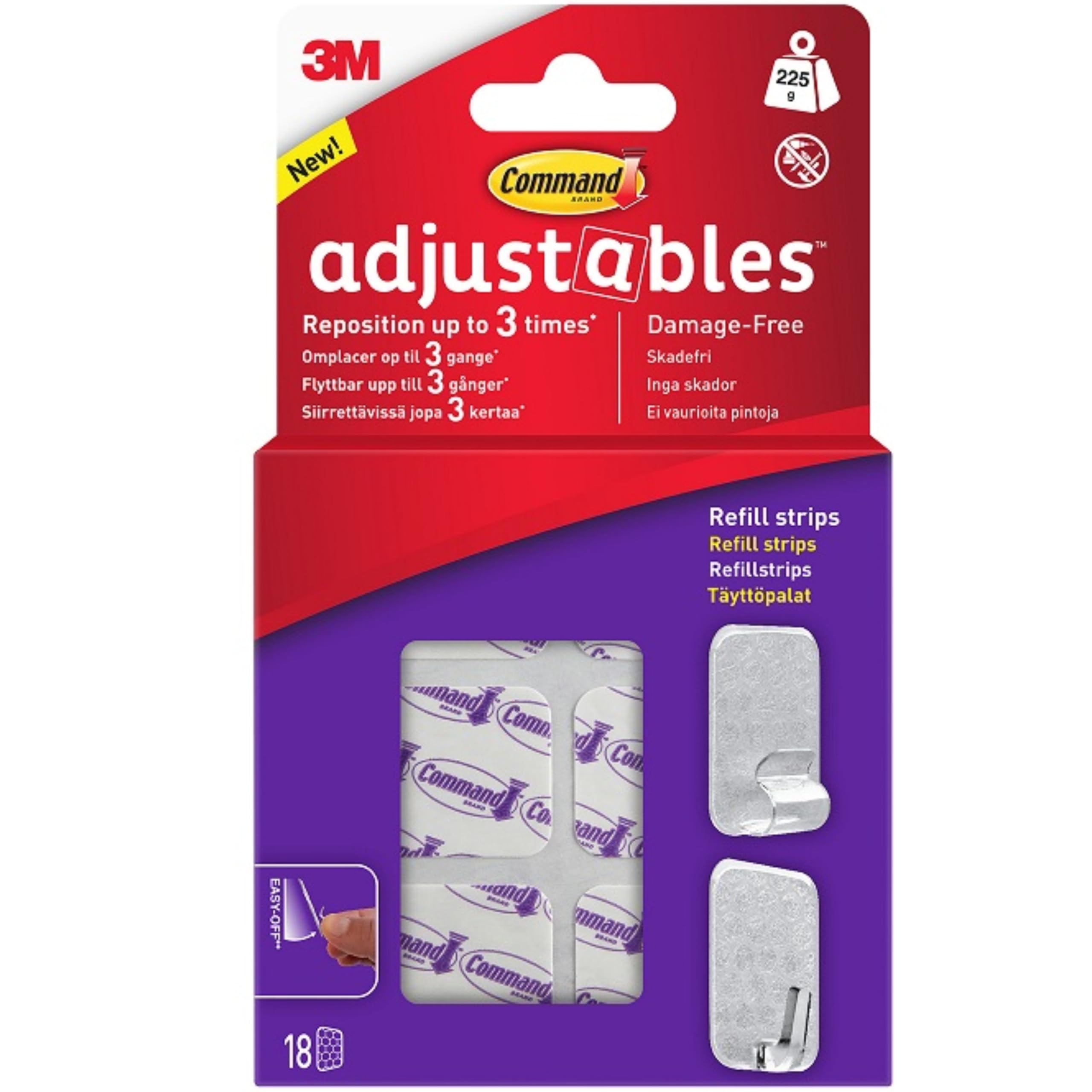 Command Adjustables Repositionable Refill Strips 18 Refill Strips/PK 17820-18