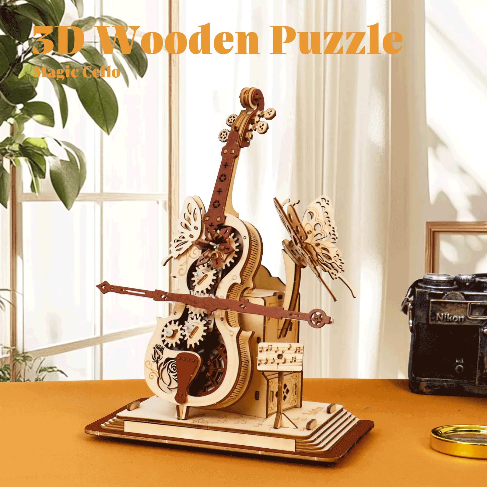 Rompecabezas de madera 3D para adultos, kits de caja de música de madera, kits de modelo de madera de violonchelo para adultos, regalo para hombres y mujeres, pasatiempo para adultos (violonchelo