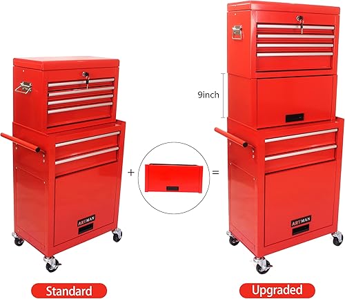 Miniatura 5 de Armario desmontable para herramientas rodante, 6 cajones y 2 gabinetes, organizador de caja de herramientas extraíble con 4 ruedas