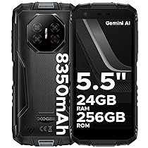 DOOGEE Fire 3 Ultra Rugged Smartphone, 8350mAh Android 15, Unisoc T7200 Octa Core, 5.5″ IPS HD+ Display, 24GB+256GB, 16MP+20MP, Octa Core, Widevine L1, Fingerprint ID, Face Unlock, NFC- Grigio