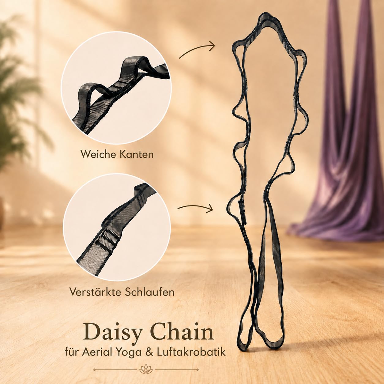 Aerial Yoga 2-Punkt-Aufhängungs-Set – 2x Daisy Chains, 2x Karabiner, 2x Schwerlast Rundschlingen – höhenverstellbar geeignet für Yogatuch & Aerial Tuch & Babyschaukel & Kuscheltuch