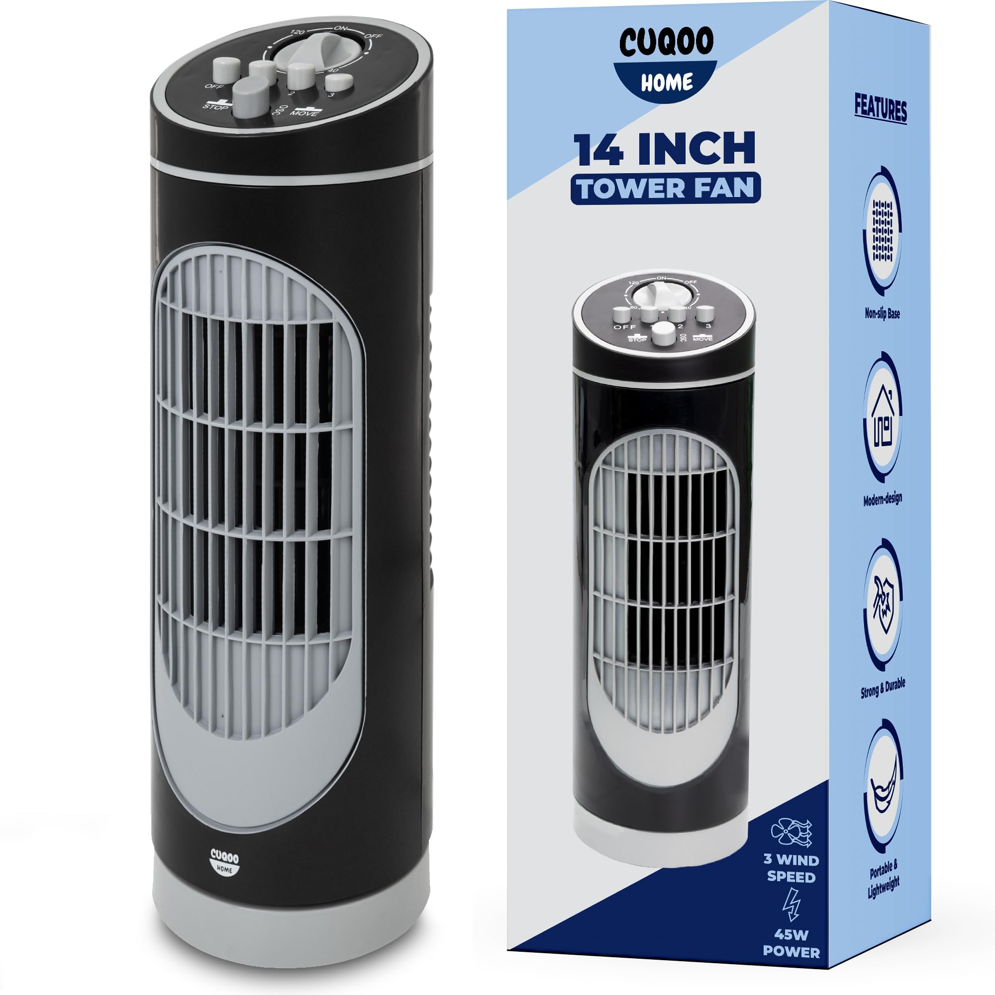 CUQOO 14 inch Table Top Tower Fan 80° Bladeless Oscillating Fan with