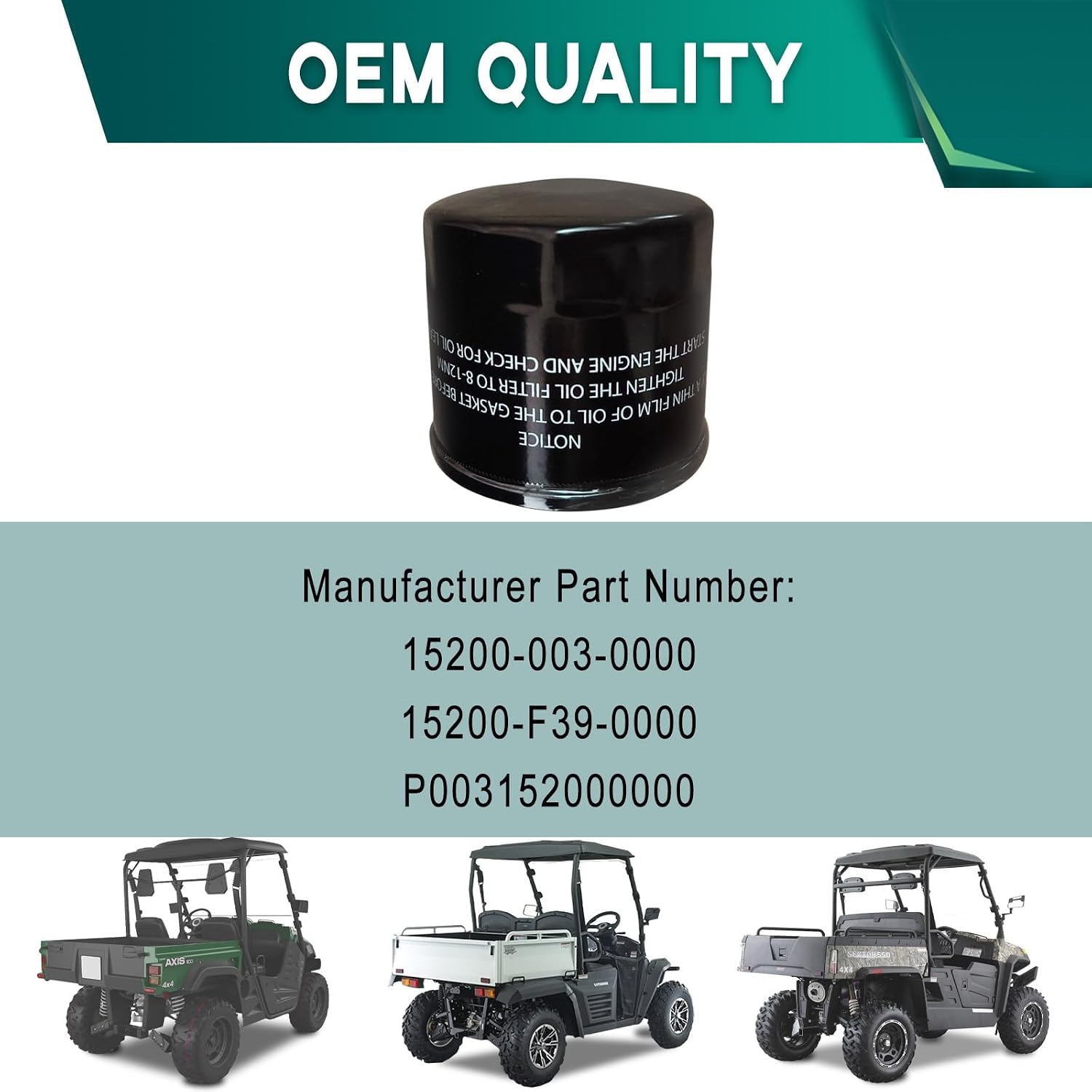 Hisun Oil Filter Compatible with Hisun Sector 250,400,450,500,550,700,750 UTV ATV,Axis 500 700,MSU 500 700,Colemen UT400 500 700,Challenger Parts (Not Fit for Axis x550 xs750)