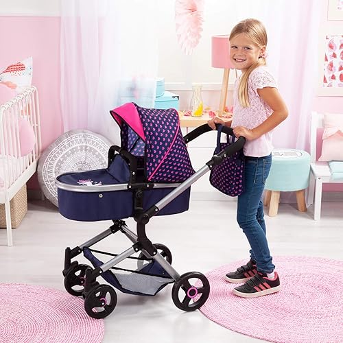 Miniatura 5 de Bayer: Vario - Cochecito de muñeca con mango reversible ajustable, capacidad para muñecas de hasta 20.5 in, diseño de unicornio azul y rosa,