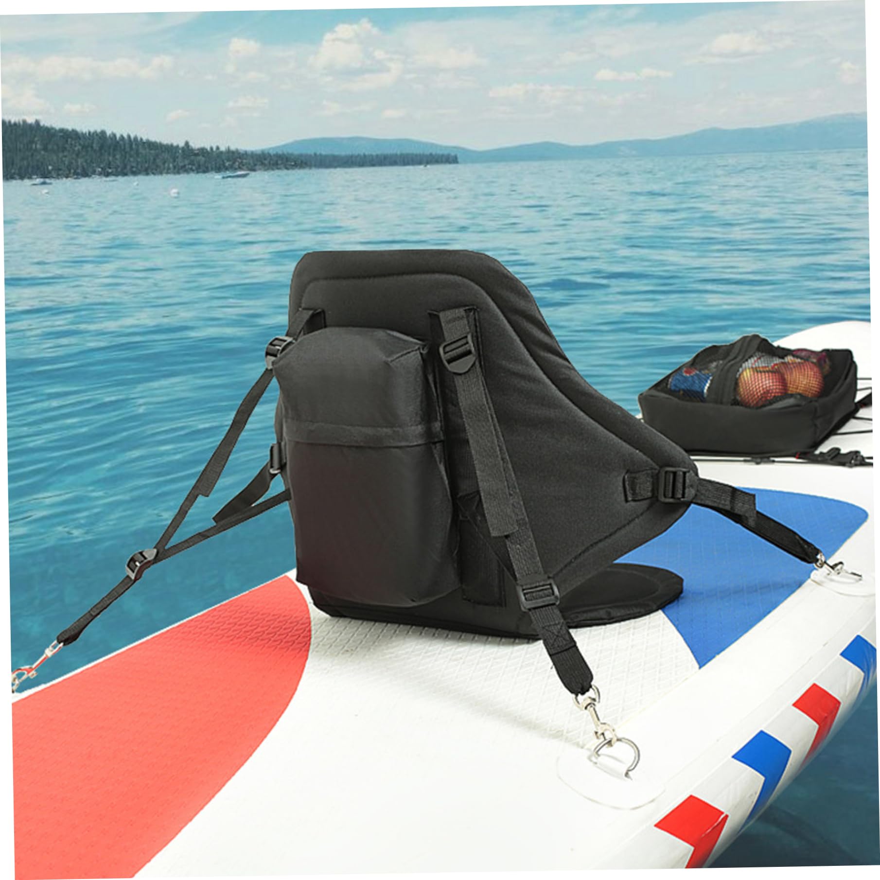 Siège de kayak avec support dorsal Siège de planche à pagaie/canoë réglable en nylon avec mousquetons et sac rangement Accessoires kayak réutilisables détachables planche à pagaie