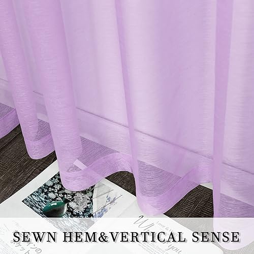 Miniatura 5 de Dualife Cortinas translúcidas Volie con ranura para barra, para sala de estar, patio, dormitorio, 2 paneles