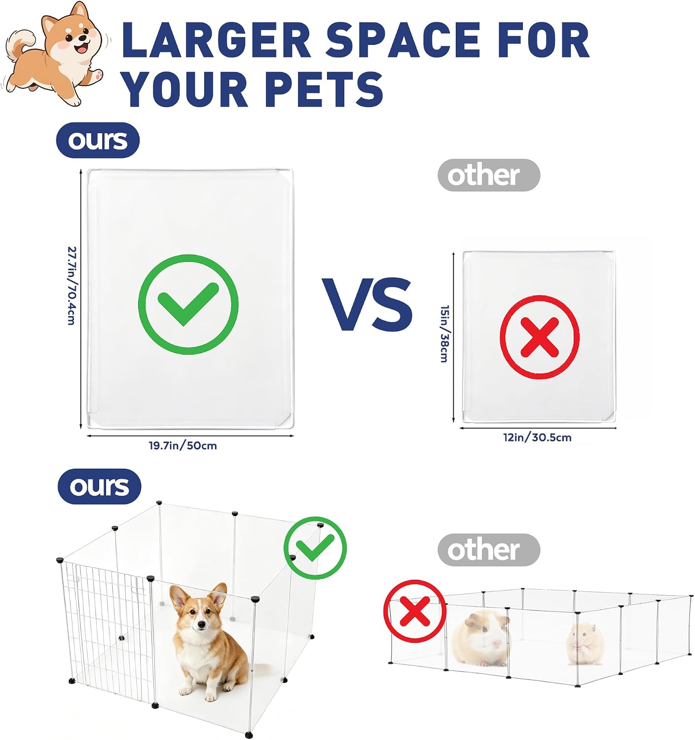 BRIAN & DANY Dog Playpen Portable for Small Animals, Dog Play Pen Indoor, Transparent Pet Playpen for Puppies, Cats, 40" L x 40" W x 28" H | Dog Play Pen Indoor, Transparent Pet Playpen for Puppies, Cats, 40" L x 40" W x 28" H