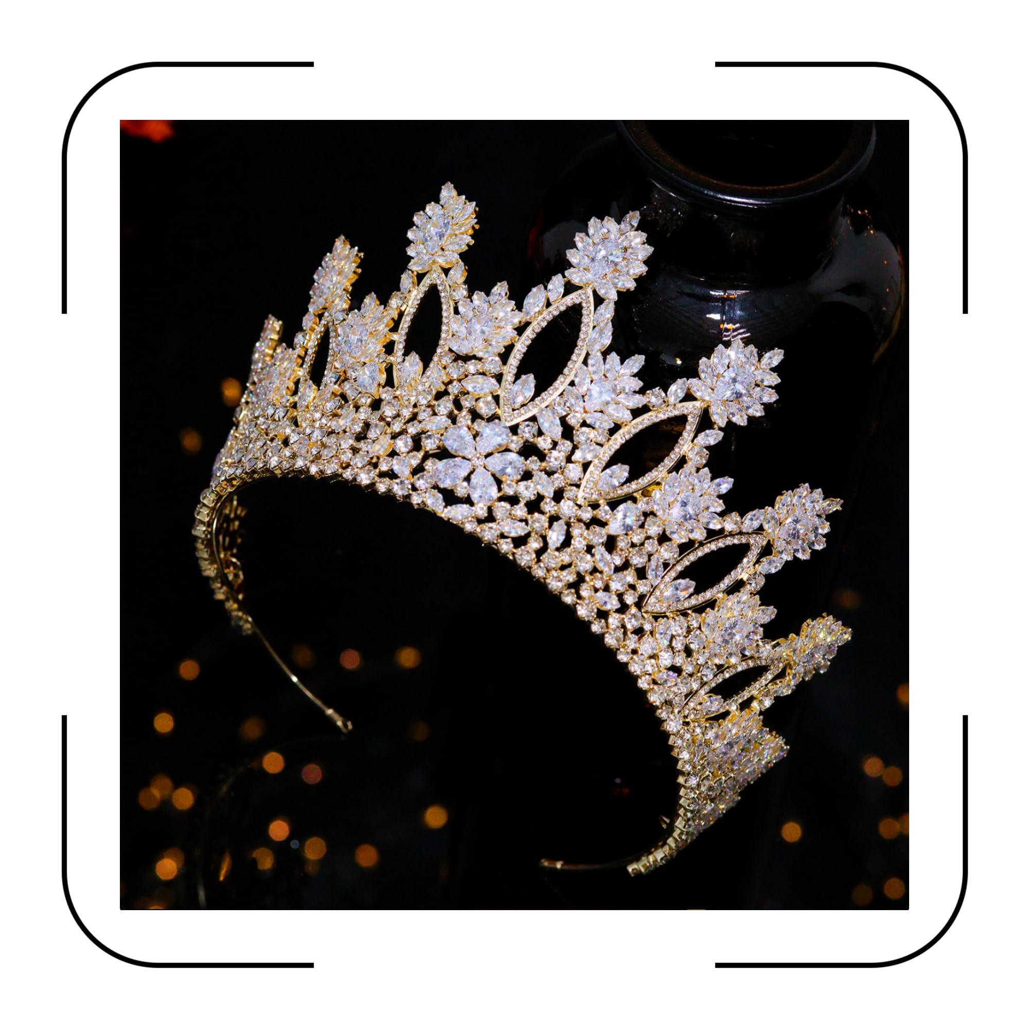 AoligraceLuxury Tall Cubic Zirconia Tiaras and Crowns for Women CZ Zircon Pageant Birthday Prom Party Headpiece Bridal Hair Accessories HG0109 (Gold)