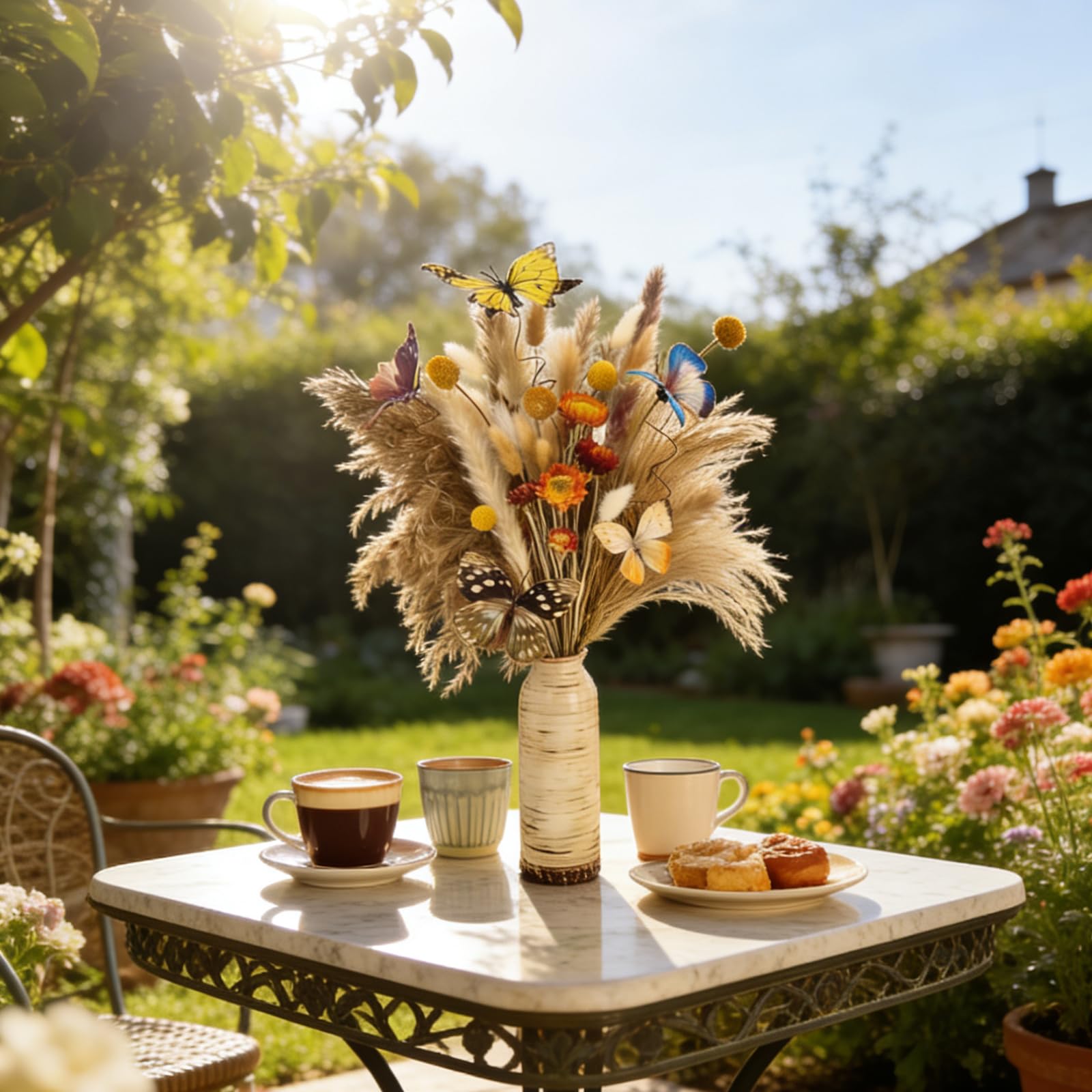 Trockenblumenstrauß: Pampasgras Boho-Dekor, westliches Blumenarrangement enthält Hasenschwanz, Schilfgras und Schmetterlinge für Zuhause, Vase, stimmungsvolles Büro, Hochzeit, Schlafzimmer