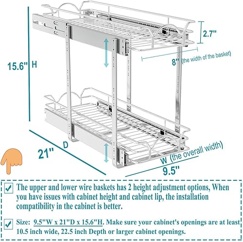 Miniatura 9 de OCG Organizador de armario extraíble de 2 niveles (21.5 pulgadas de ancho x 18 pulgadas de profundidad), cajones extraíbles para armarios de cocina,